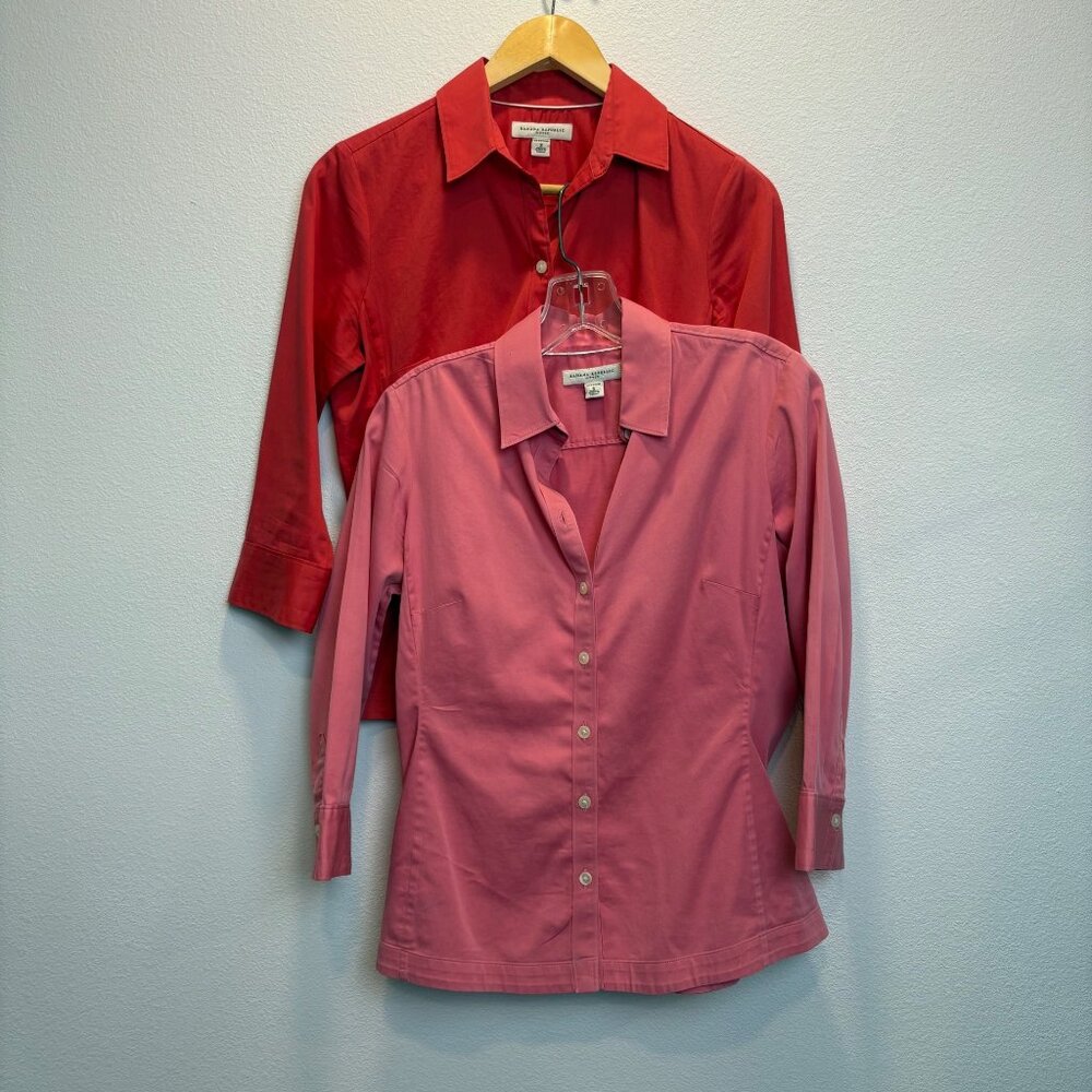 Lot Of 2 Banana‎ Republic Fitted Stretch Button-Up Shirts Pink & Red Size S Work